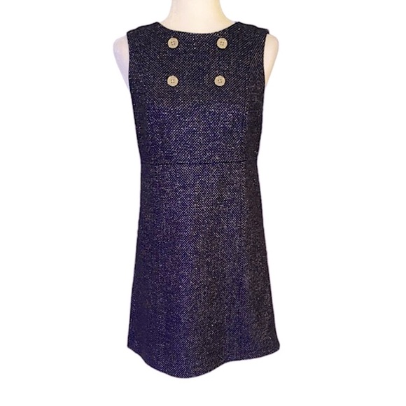 Tocca Navy Blue & Metallic Tweed Silver Button Sleeveless Mini Dress - 4 - Picture 1 of 12
